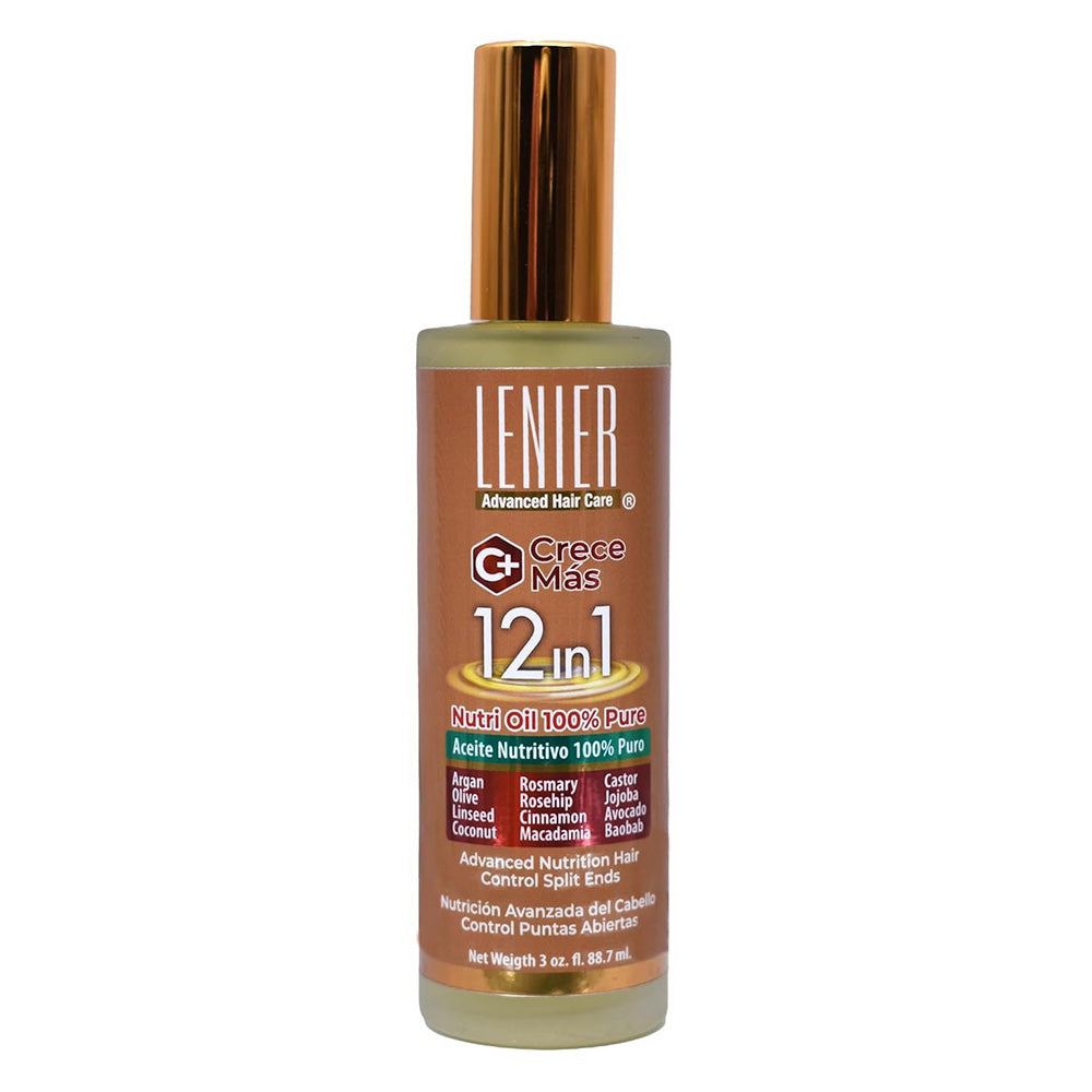 Lenier Crece Mas 12 in 1 Hair Oil for Growth Strength and Nourishment 3Oz (88.7ml)